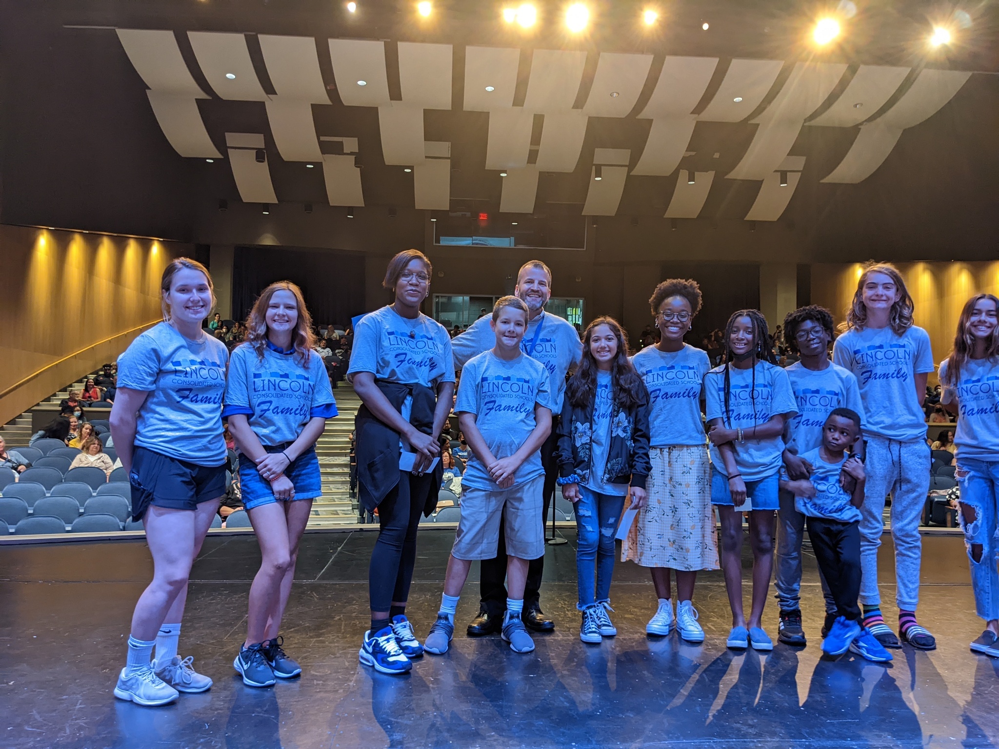 Superintendent Jansen with students at opening day 2022
