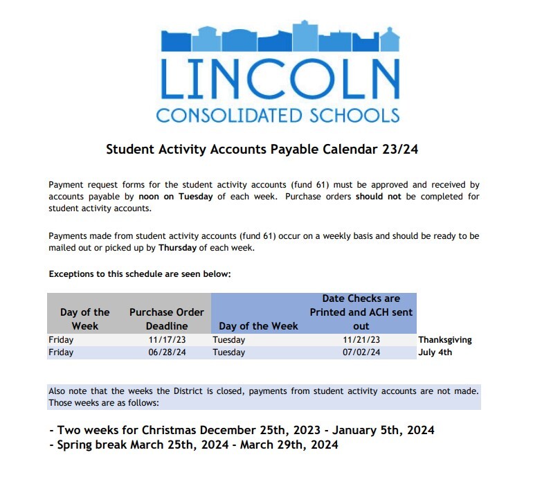 Student Activity Calendar