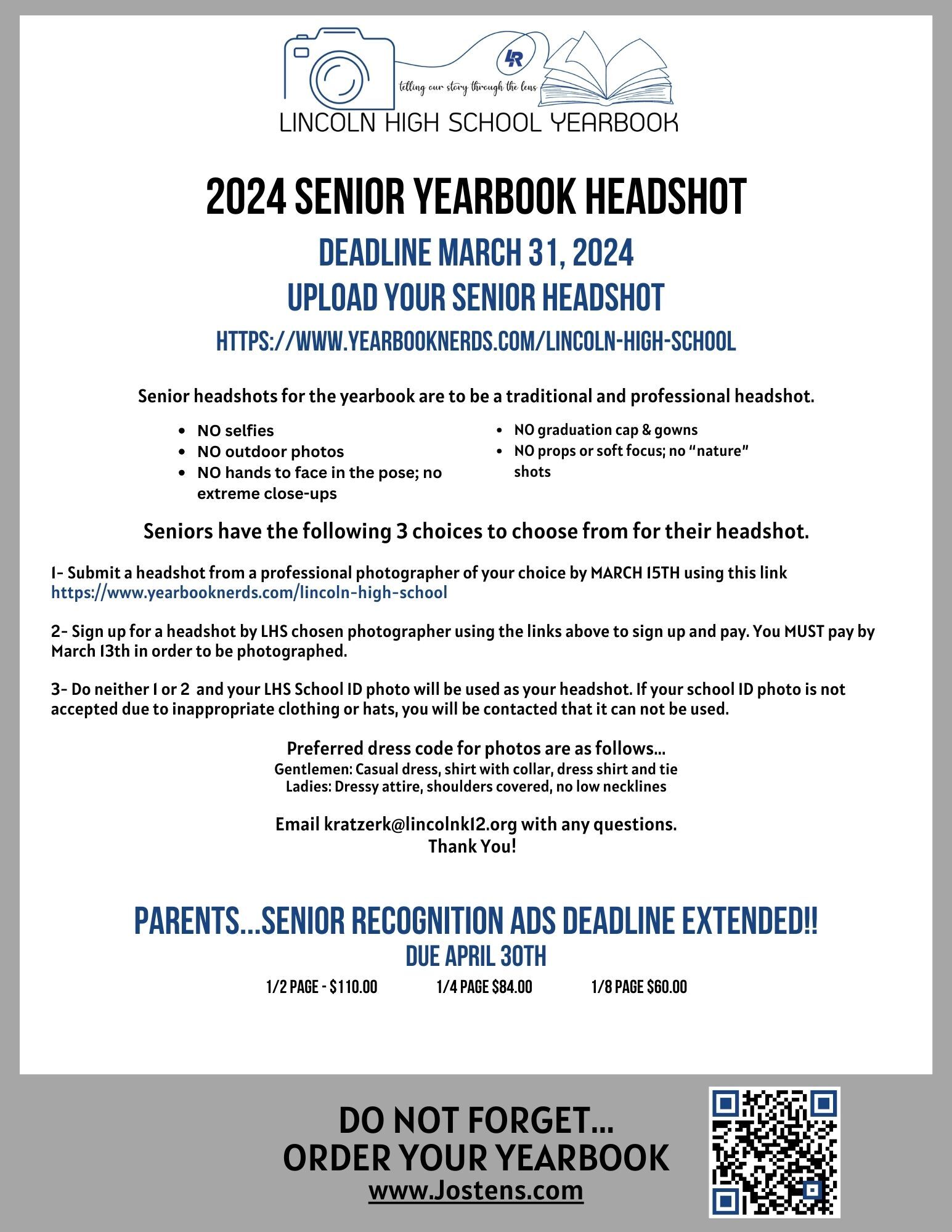 LHS Yearbook Headshot Info