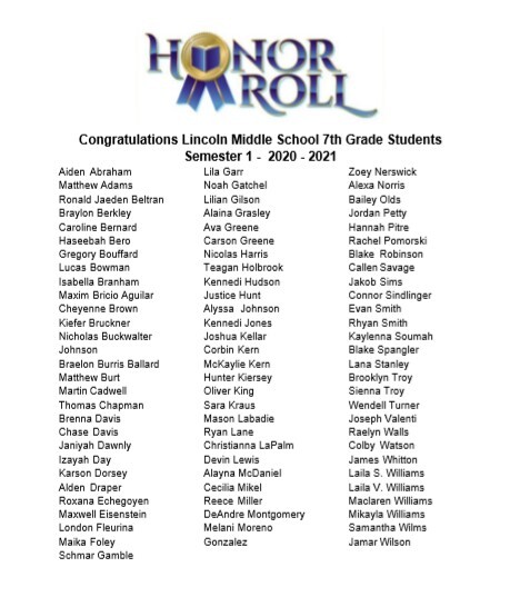 7th Grade Honor Roll