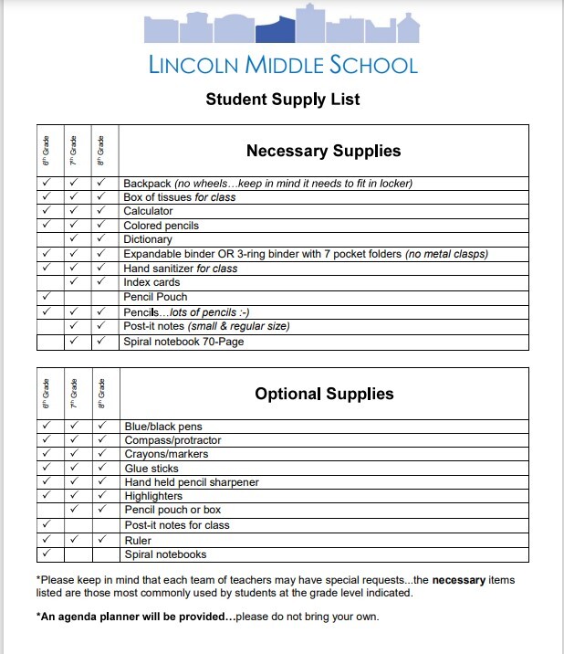 LMS School Supply List
